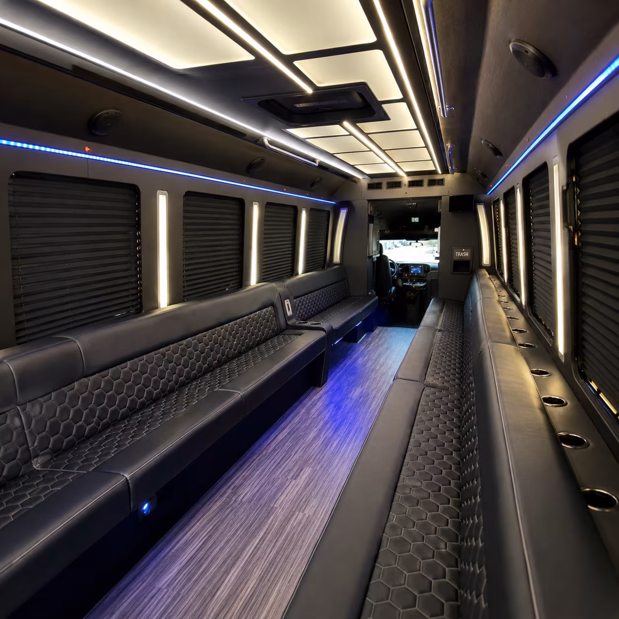 Passenger watching the Memphis scenery during a regional party bus road trip