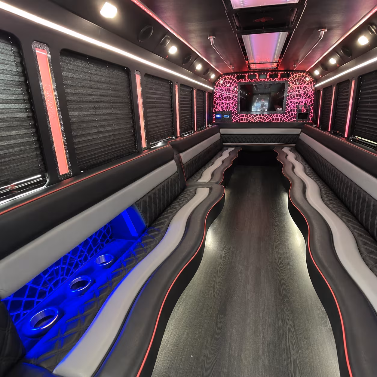 Wedding guests seated inside a party bus serving Memphis