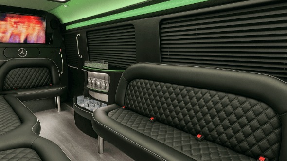 Interior of Charter Bus Company Murfreesboro's 14 Passenger Sprinter Limousine in Murfreesboro