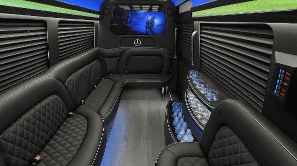 Interior of Charter Bus Company Southaven's 14 Passenger Sprinter Limousine in Southaven